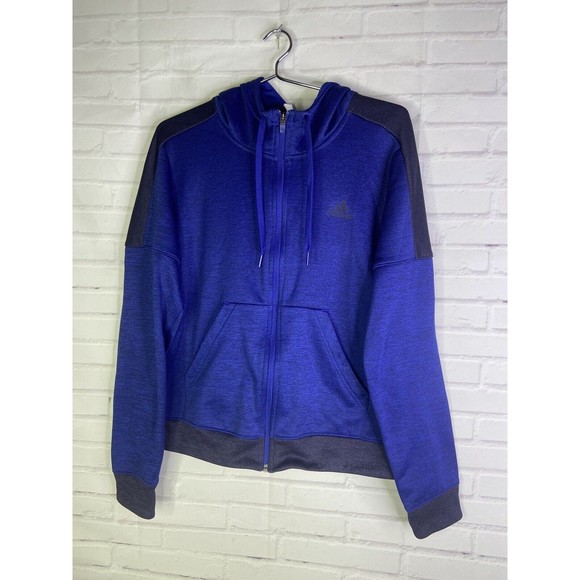 Adidas CF0019 Fleece Lined Performance Zip Up Activewear Jacket Blue Womens M - Picture 1 of 11
